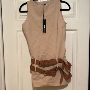 Fashion Nova Tan Belted Dress